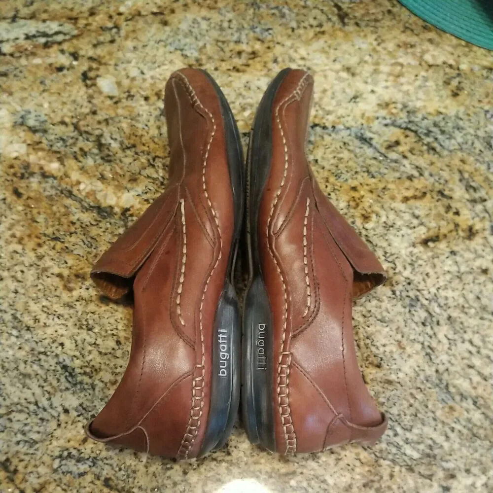Bugatti Mens Dress Shoes Size US 8 EU 41 Leather Brown Round Toe Slip On